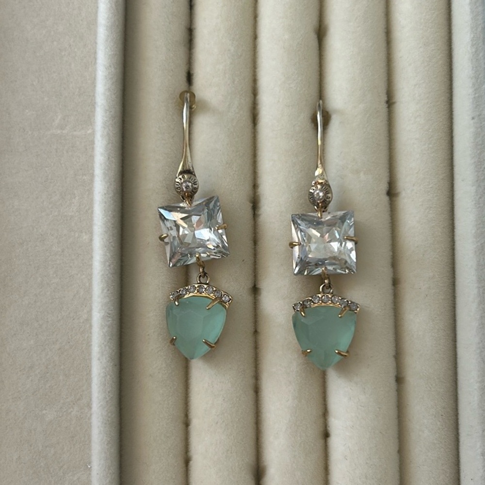 Henri Bendel Clear Crystal and Mint Green Earrings